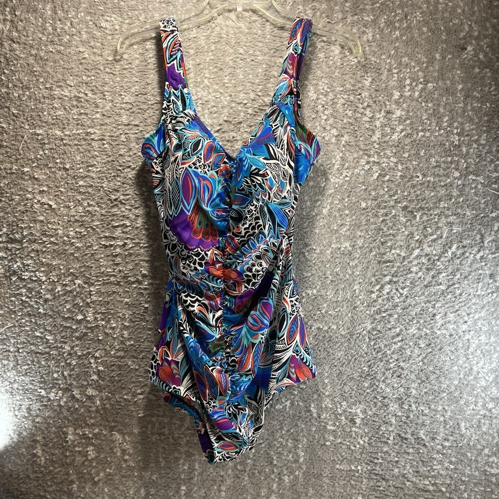 Rose Marie Reid One Piece Swimsuit Tropical Lined Tummy Control Sz 16